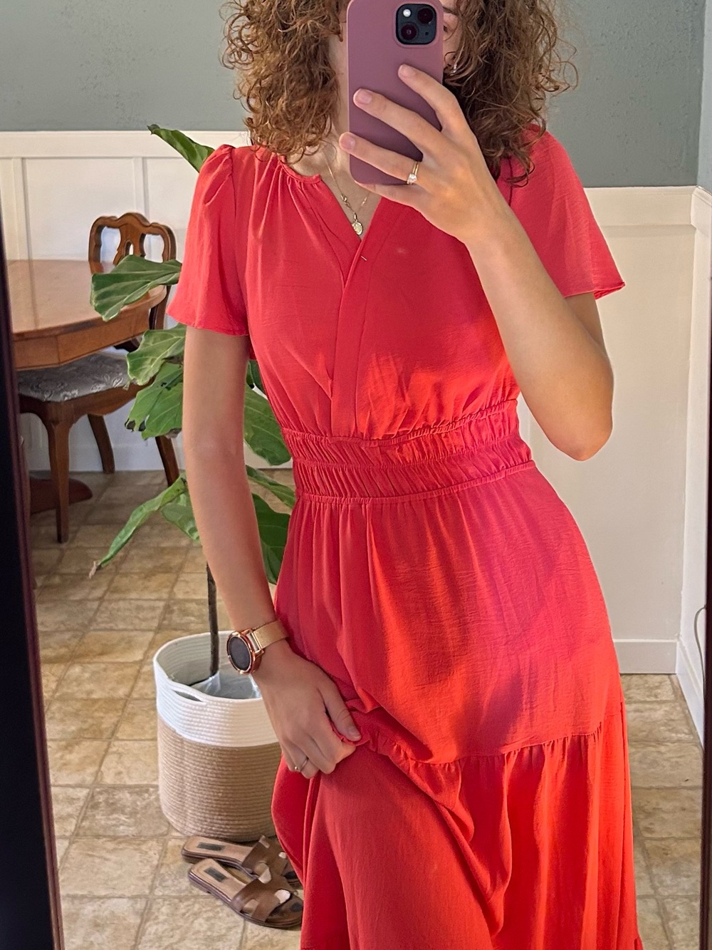 Womenβs Pink Smocked-Waist Maxi Dress